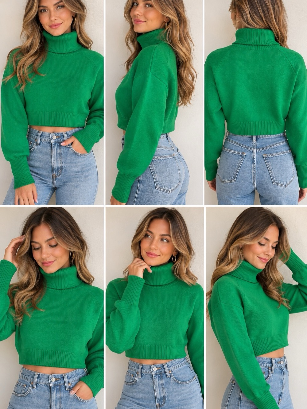 Zara Green Cropped Turtleneck Sweater Size Small